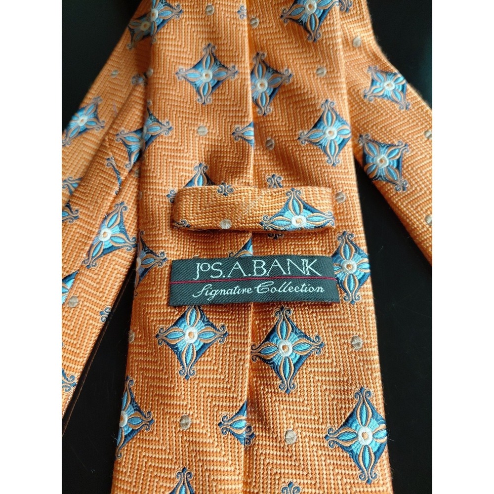 Jos. A Bank Signature Collection Blue‎ Tangerine Orange Silver Silk Tie❤️eb2j2
